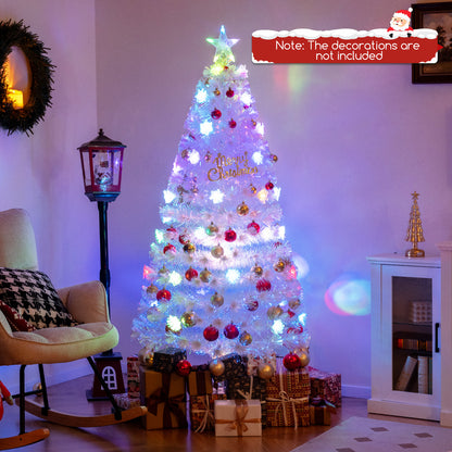 5/6/7 Feet Pre-Lit White Artificial Christmas Tree with Iridescent Leaves-6 ft