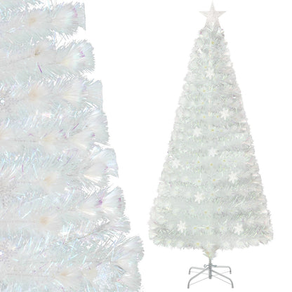 5/6/7 Feet Pre-Lit White Artificial Christmas Tree with Iridescent Leaves-7 ft
