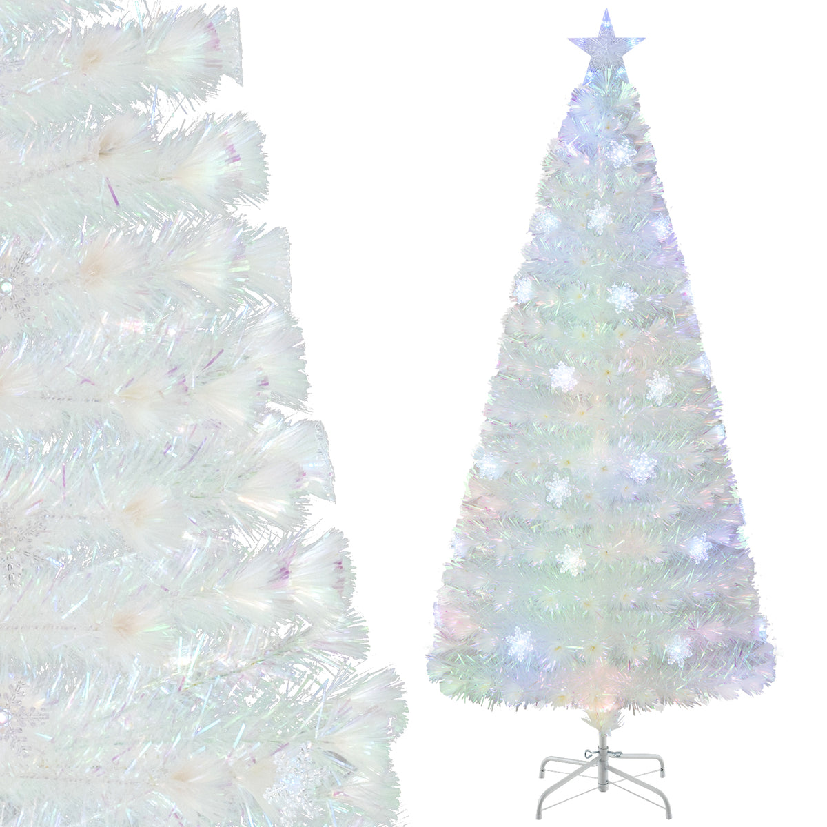 5/6/7 Feet Pre-Lit White Artificial Christmas Tree with Iridescent Leaves-6 ft