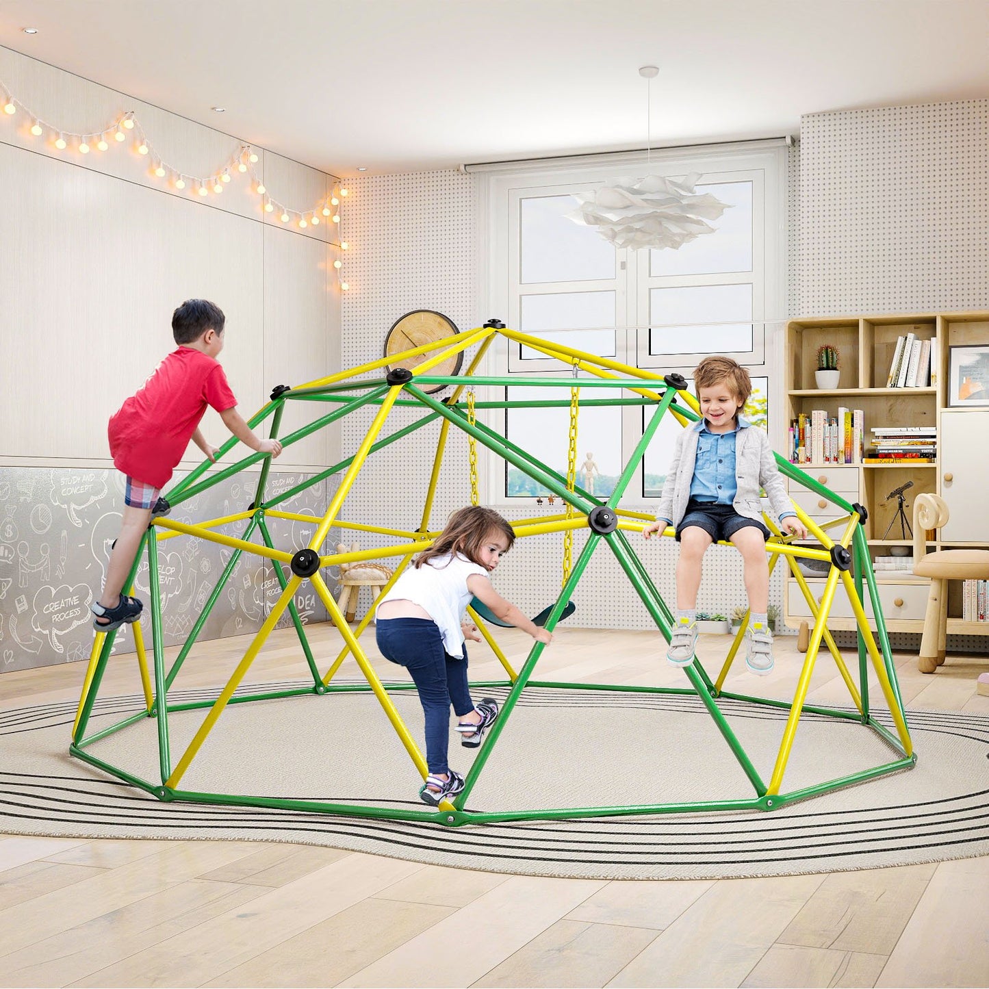 10 Feet Dome Climber with Swing and 800 Lbs Load Capacity-Green