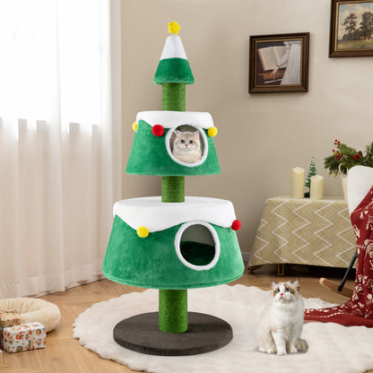 Christmas Cat Tree for Indoor Cats Cute Holiday Cat Tower with 2 Condos-Green