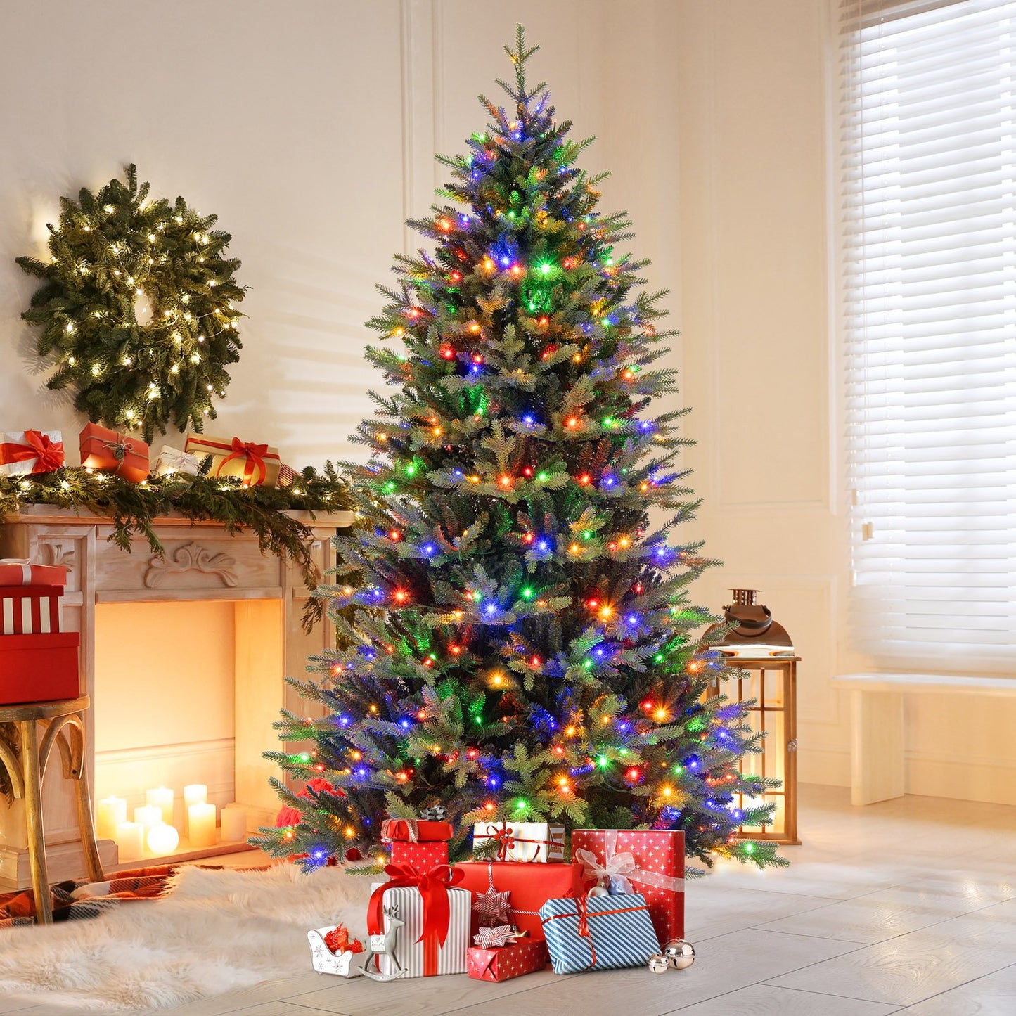5 Feet Artificial Xmas Tree Hinged with 11 Lighting Modes and Remote Control-5 ft