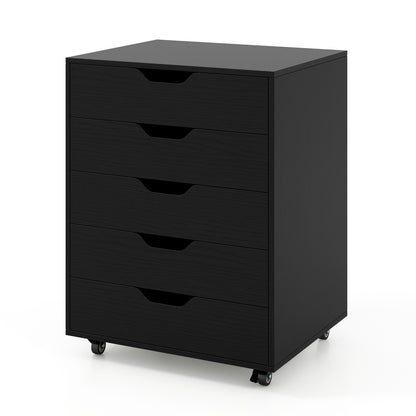 5 Drawer Mobile File Cabinet with Wheels for Living Room-Black