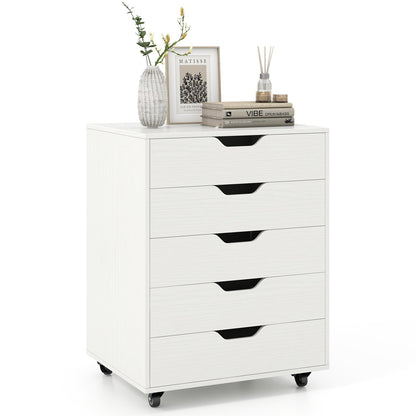 5 Drawer Mobile File Cabinet with Wheels for Living Room-Black