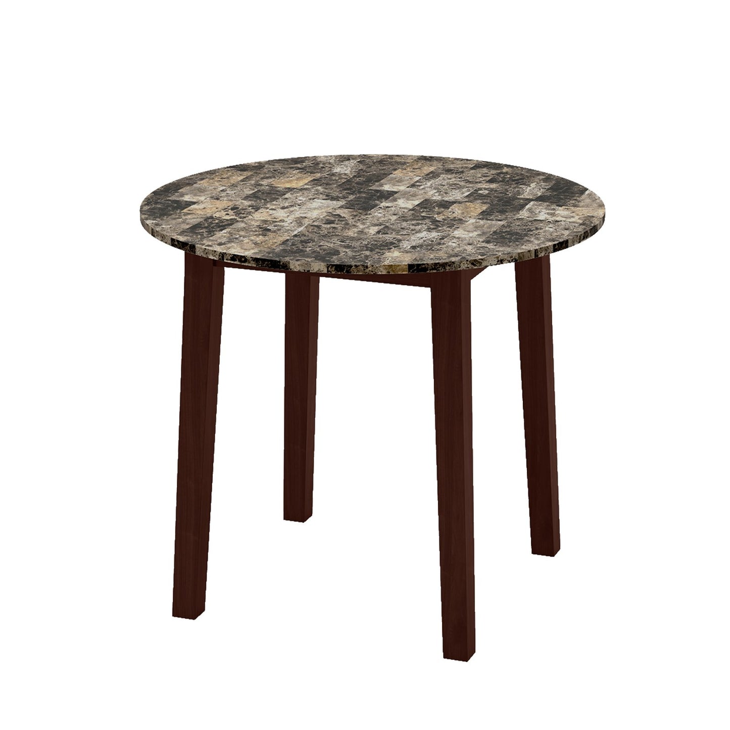 35 Inch Round Dining Table with Rubber Wood Legs and Marble-textured Veneer Tabletop-Black