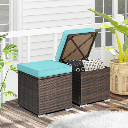 2 Pieces Patio Ottoman with Hidden Storage Space-Black