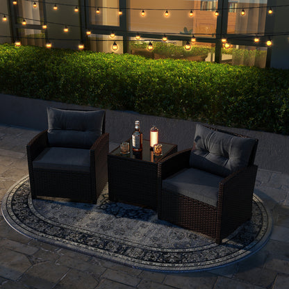 3 Pieces Patio Rattan Furniture Set with 4 Removable Cushions