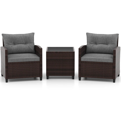 3 Pieces Patio Rattan Furniture Set with 4 Removable Cushions