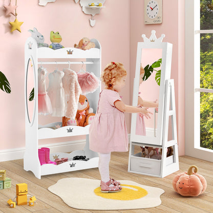 Free-Standing Full Length Kids Jewelry Armoire Cabinet with Storage Capacity-White
