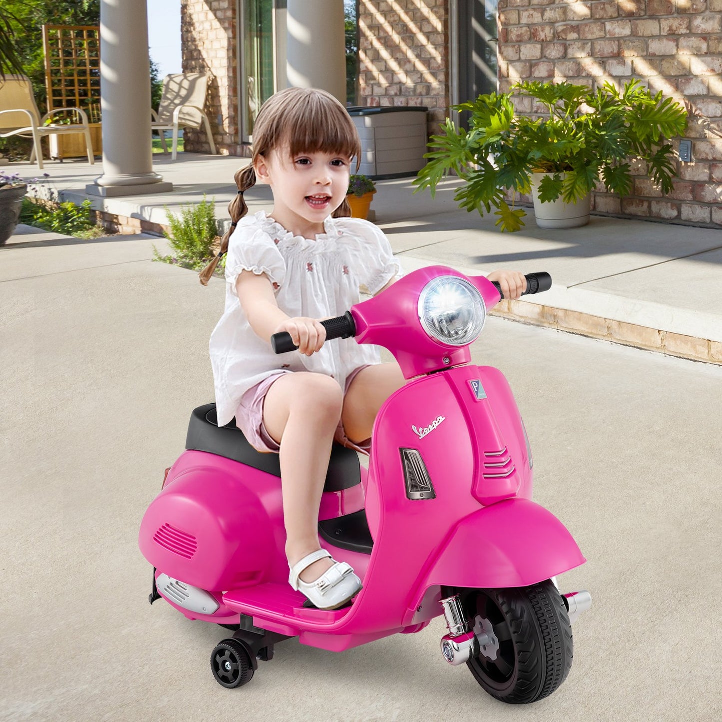 Kids Ride on Motorcycle Licensed Vespa with LED Headlight and Horn Sound-Green