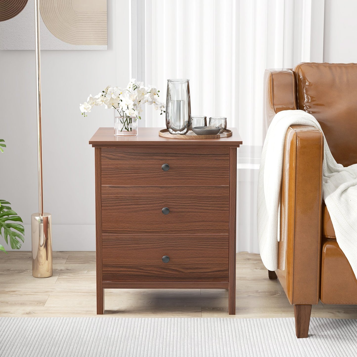 3-Drawer Wooden Nightstand Modern Bedside Table-Black