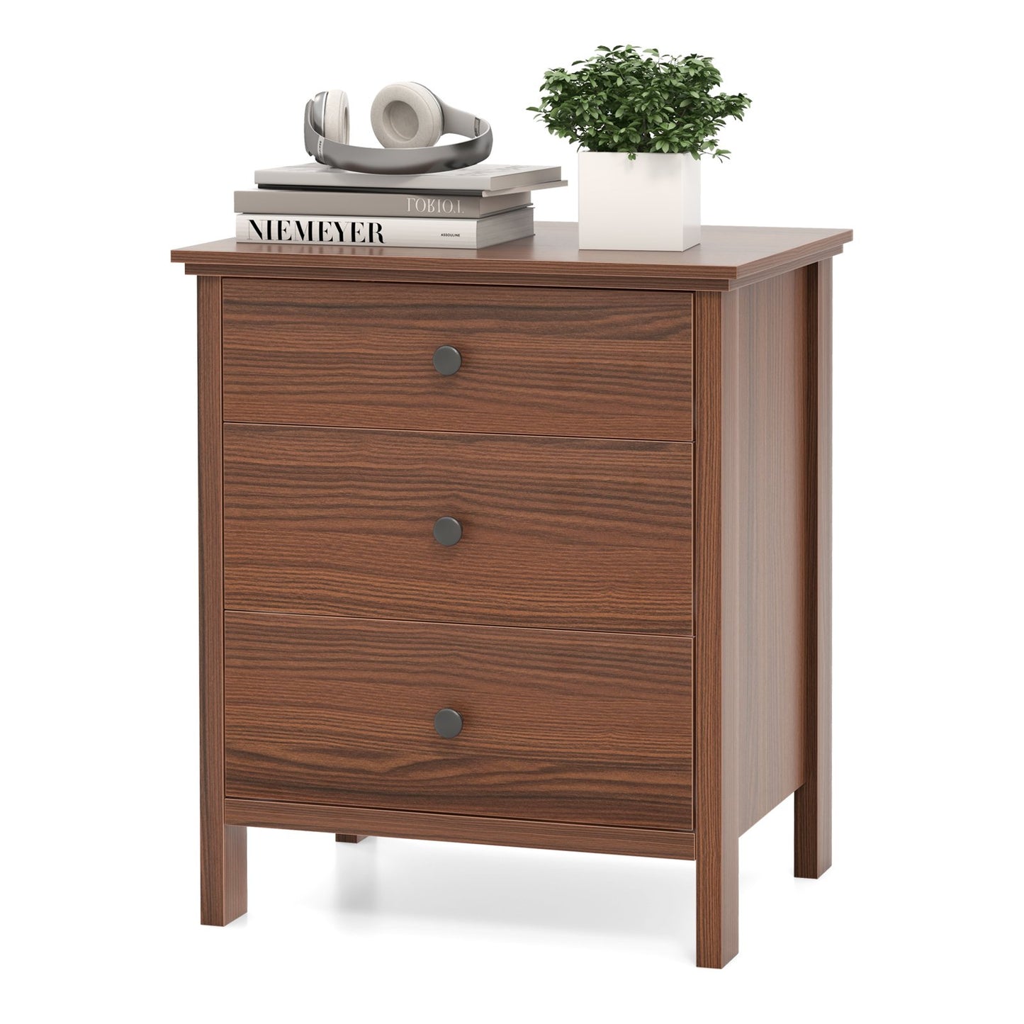 3-Drawer Wooden Nightstand Modern Bedside Table-Black