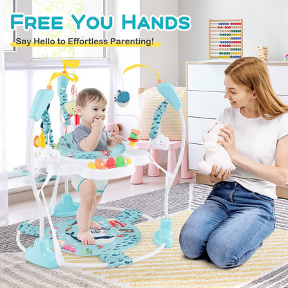 Baby Activity Center Height Adjustable Baby Bouncing Saucer with Interactive Toys-Blue