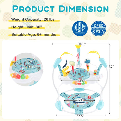 Baby Activity Center Height Adjustable Baby Bouncing Saucer with Interactive Toys-Blue