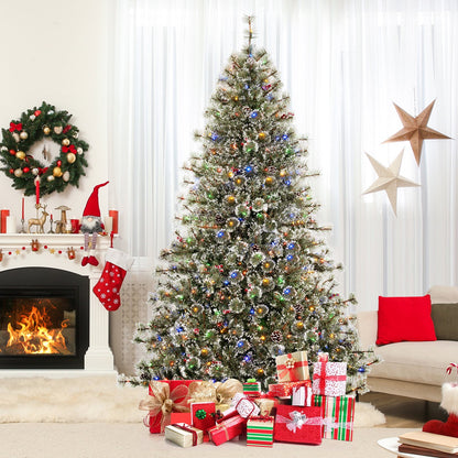 6/7.5/9 FT Artificial Christmas Tree Pre-Lit Hinged Holiday Tree with 360° Quick Power Connector-6 ft