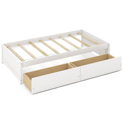 Twin Size Captain Bed with 2 Drawers and Slats Support-Natural
