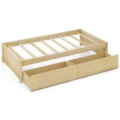 Twin Size Captain Bed with 2 Drawers and Slats Support-Natural