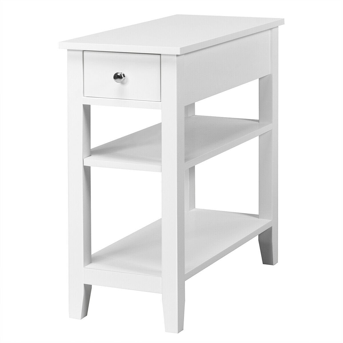 3-Tier Nightstand Bedside Table Sofa Side with Double Shelves Drawer-Black