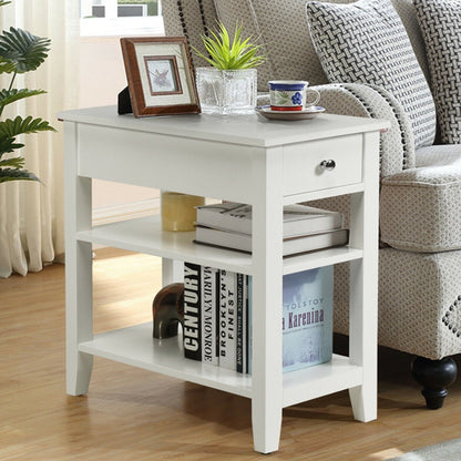 3-Tier Nightstand Bedside Table Sofa Side with Double Shelves Drawer-Black