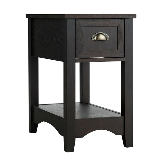Contemporary Chair Side End Table Compact Table with Drawer Nightstand-Coffee