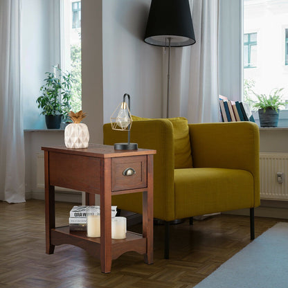 Contemporary Chair Side End Table Compact Table with Drawer Nightstand-Coffee
