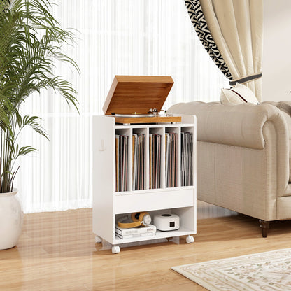 Record Rolling Turntable Player Stand with Drawer-Brown