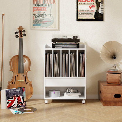 Record Rolling Turntable Player Stand with Drawer-Brown