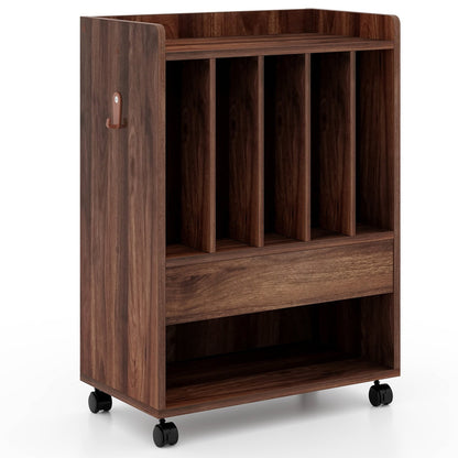 Record Rolling Turntable Player Stand with Drawer-Brown