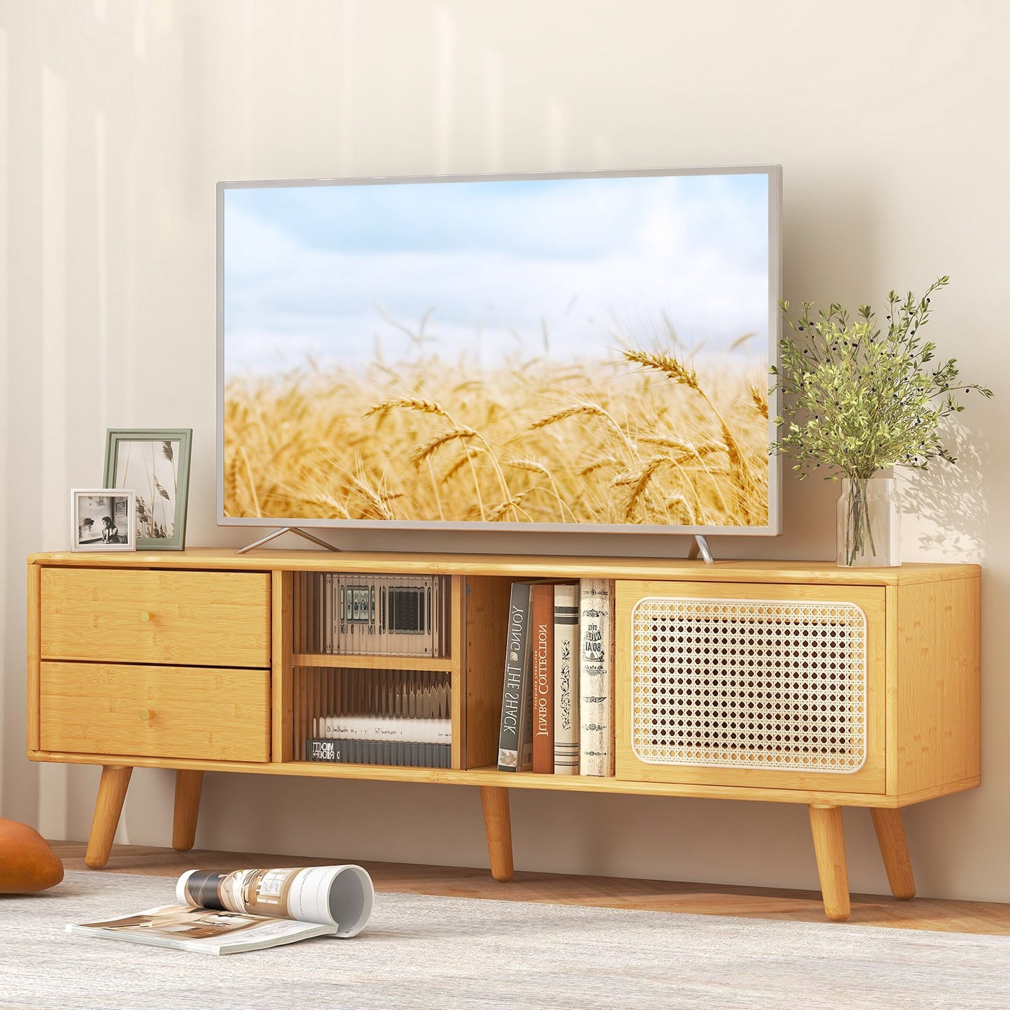 Bamboo TV Stand for TV up to 65 Inch-Brown