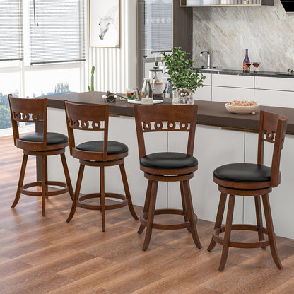 Set of 2 Swivel Bar Stools with Rubber Wood Frame-30.5 inches