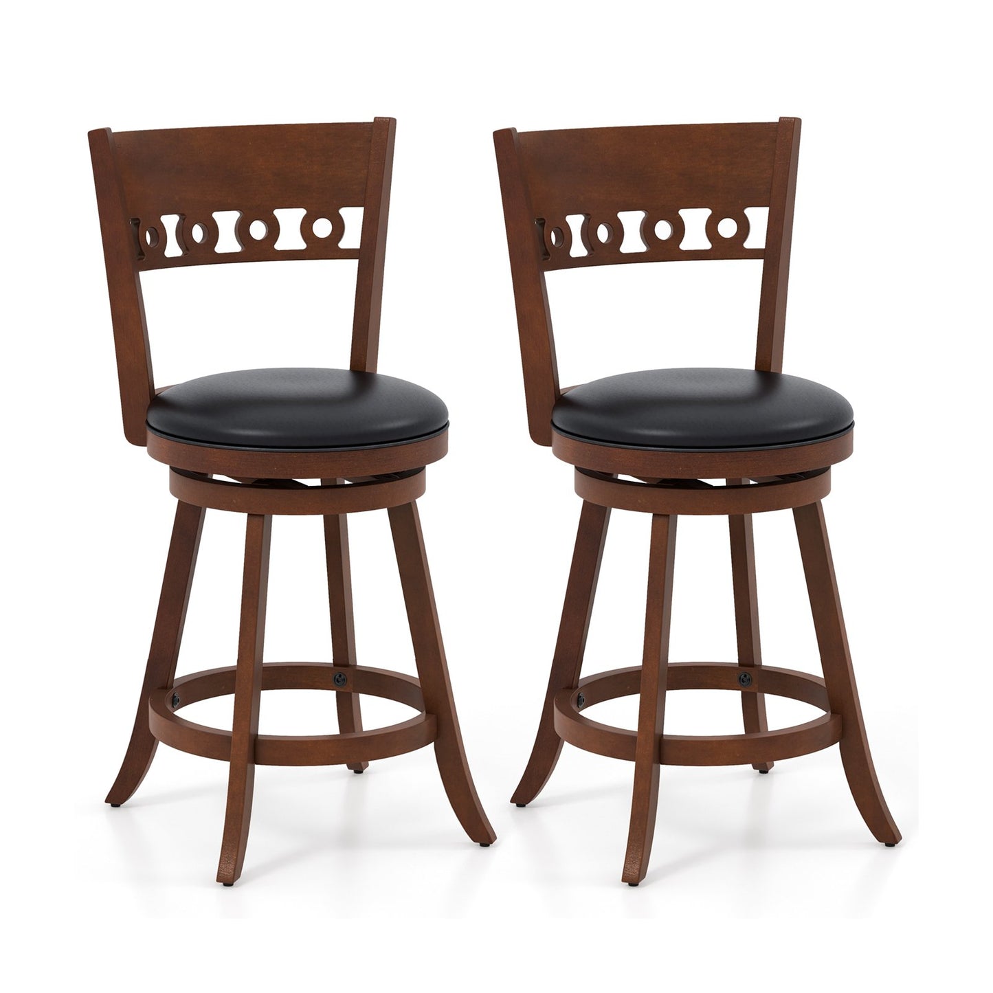 Set of 2 Swivel Bar Stools with Rubber Wood Frame-30.5 inches