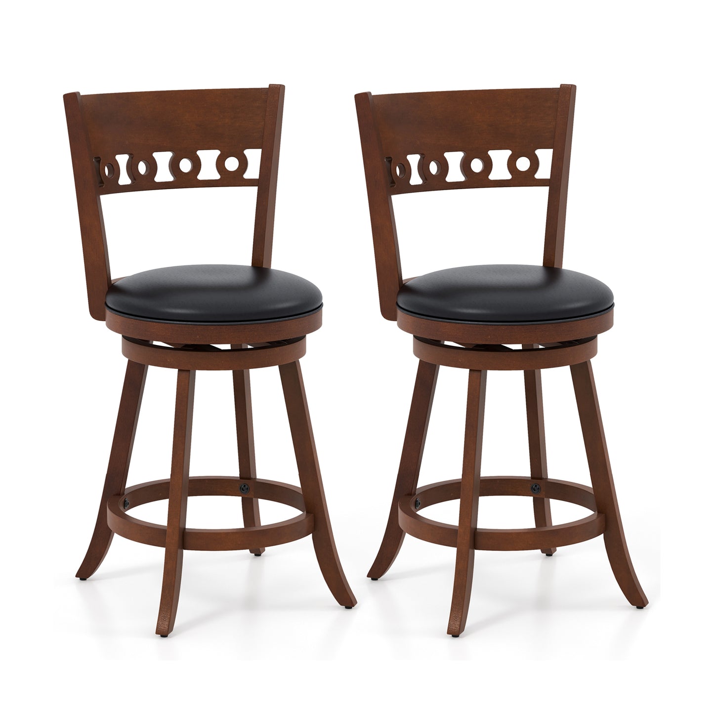 Set of 2 swivel bar stools with rubber wood frames, 24.5 inches tall, from Wilsons Home Store, suitable for kitchen or dining areas.