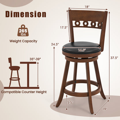 Set of 2 swivel bar stools with rubber wood frames, 24.5 inches tall, sturdy kitchen and dining furniture by Wilsons Home Store.