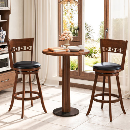 Set of 2 Swivel Bar Stools with Rubber Wood Frame-30.5 inches