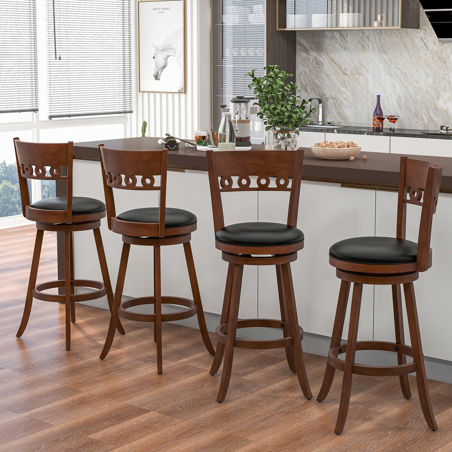 Set of 2 Swivel Bar Stools with Rubber Wood Frame-30.5 inches