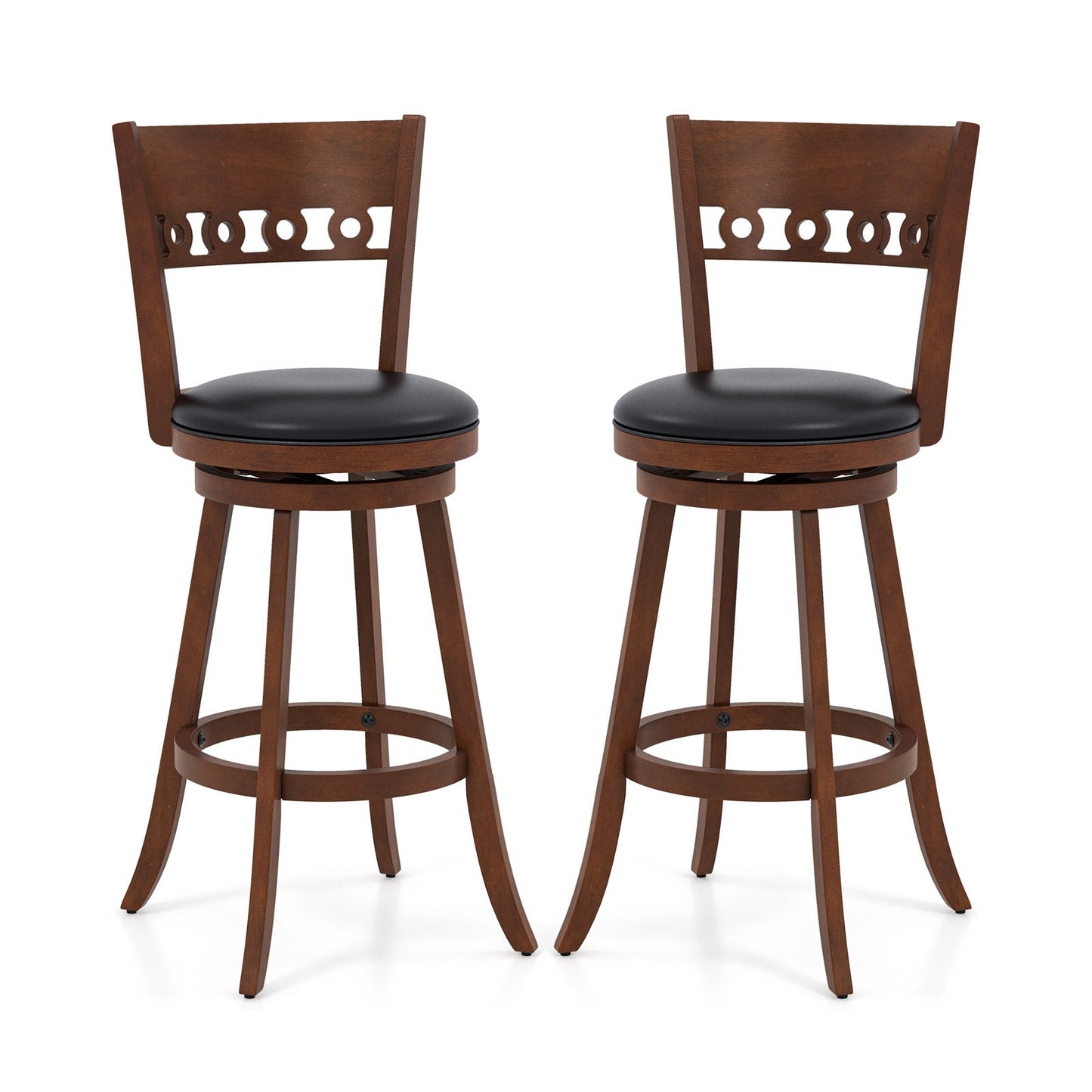 Set of 2 Swivel Bar Stools with Rubber Wood Frame-30.5 inches