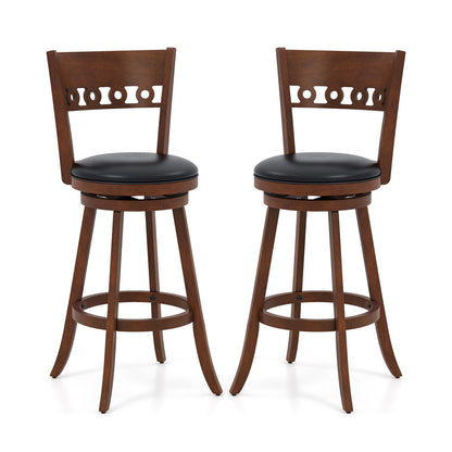 Set of 2 Swivel Bar Stools with Rubber Wood Frame-30.5 inches