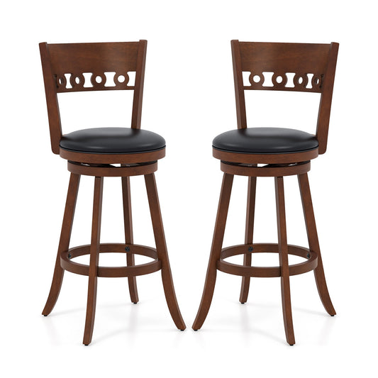 Set of 2 Swivel Bar Stools with Rubber Wood Frame-30.5 inches