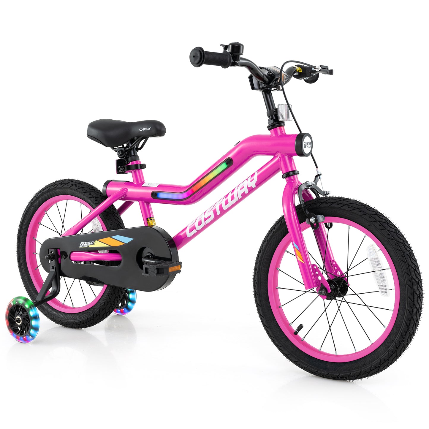 Patented 16 Inch LED Lighted Kids Bike with Training Wheels and Headlight for Ages 4-7 Years-16 inches