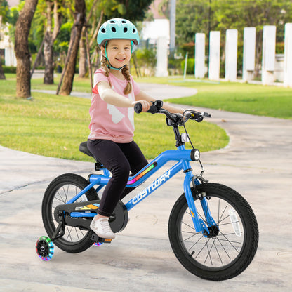Patented 16 Inch Kids Bike LED Lighted Adjustable with Training Wheels for 4-7 Years Old Kids-16 inches