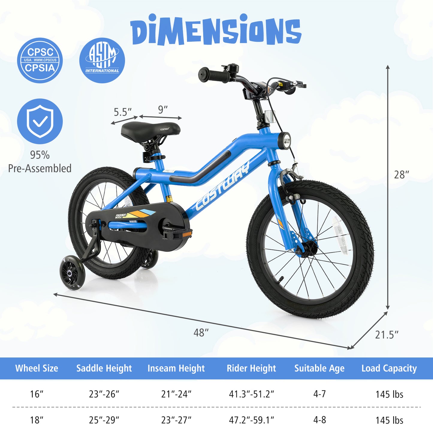 Patented 16 Inch Kids Bike LED Lighted Adjustable with Training Wheels for 4-7 Years Old Kids-16 inches