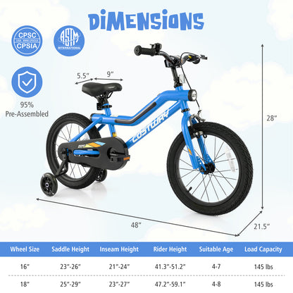 Patented 16 Inch Kids Bike LED Lighted Adjustable with Training Wheels for 4-7 Years Old Kids-16 inches