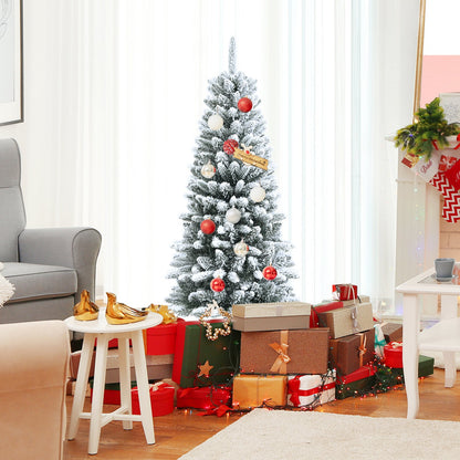 Snow-Flocked Hinged Artificial Christmas Pencil Tree with Mixed Tips-6.5 ft