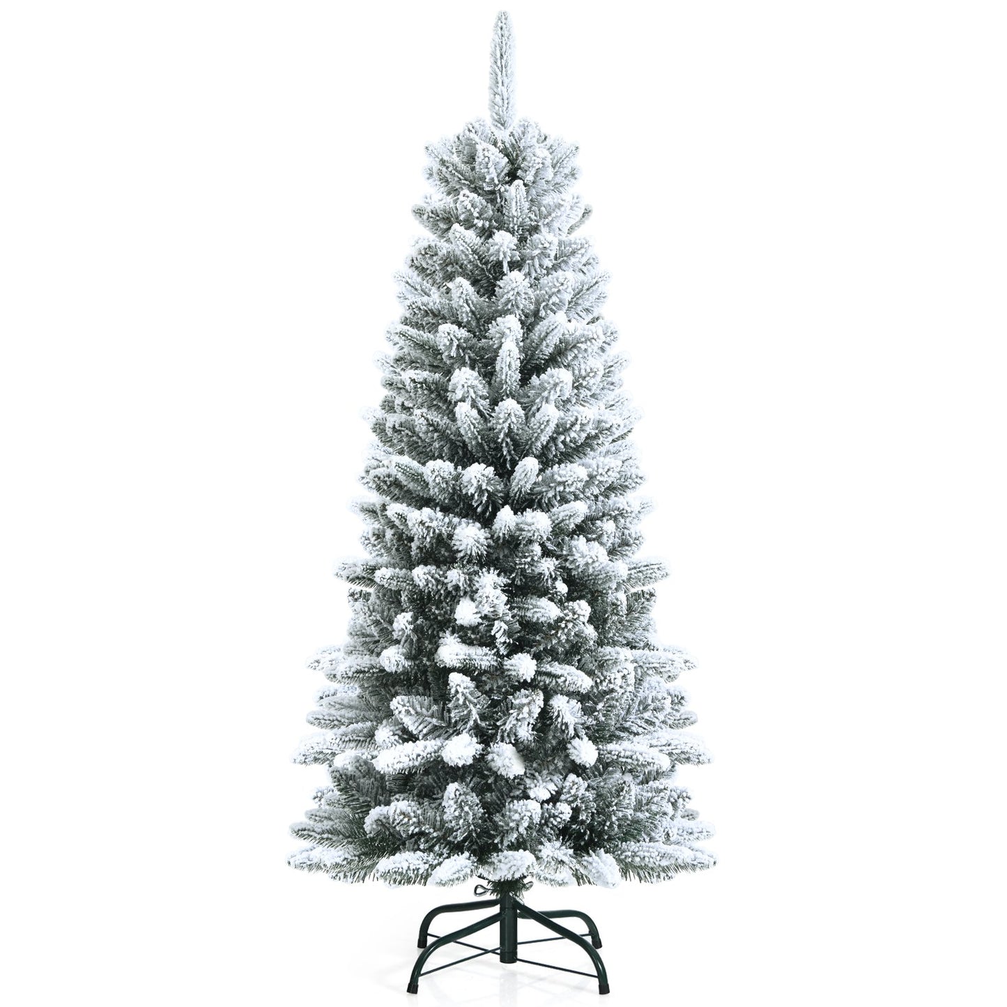 Snow-Flocked Hinged Artificial Christmas Pencil Tree with Mixed Tips-6.5 ft