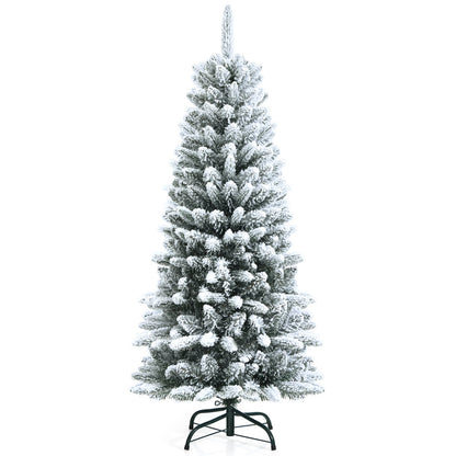 Snow-Flocked Hinged Artificial Christmas Pencil Tree with Mixed Tips-6.5 ft