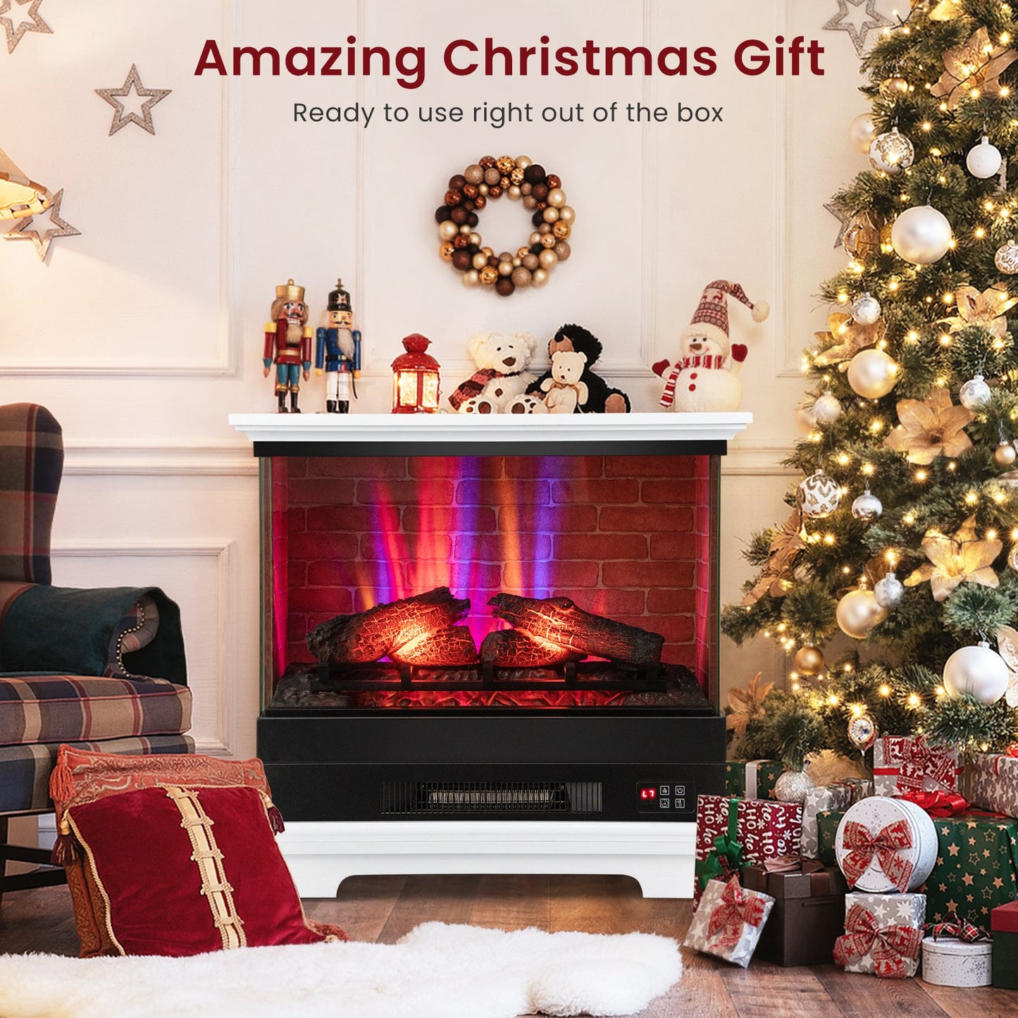 27 Inch Freestanding Fireplace with Remote Control-Black