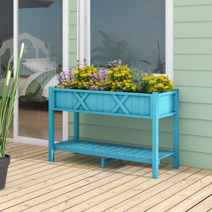 Poly Wood Elevated Planter Box with Legs Storage Shelf Drainage Holes-Black