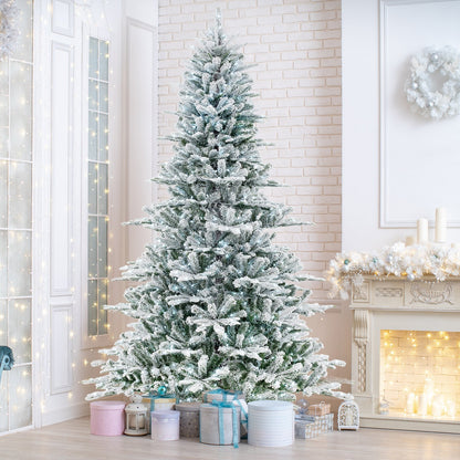7 Feet Snow Flocked Artificial Christmas Tree with Cool White LED Lights