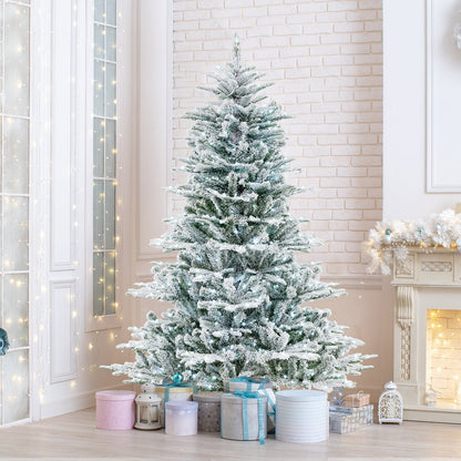 7 Feet Snow Flocked Artificial Christmas Tree with Cool White LED Lights