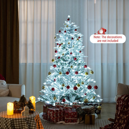 7 Feet Snow Flocked Artificial Christmas Tree with Cool White LED Lights